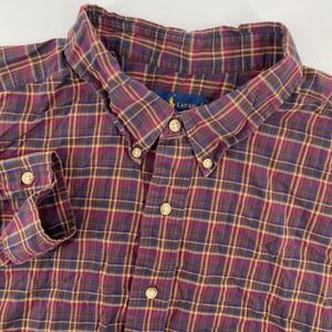 Ralph Lauren Mens 3XB Classic Fit Plaid Button Down Shirt Burgundy Yellow Blue